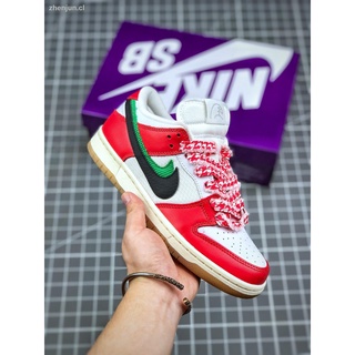 ◘Pure Original Version Frame Skate X Nike SB Dunk Low "Habibi" White and Red Double Hook Dunk Series Retro Low-top Casual Sports Skateboard Shoes