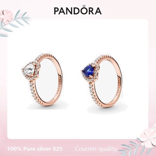 Pandora anillo 925s Real brillante azul oro rosa elevado corazón anillo de diamante anillo
