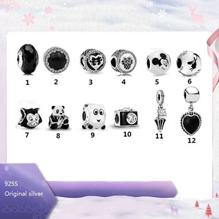 925s plata Pandora Disney Mickey Minnie negro serie de cuentas de cristal Panda cubo de hielo cámara Marie Charm