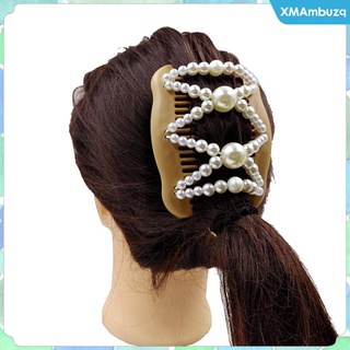 mujeres\\\\'s perlas peines de pelo doble clips estiramiento con cuentas bun maker para el pelo grueso