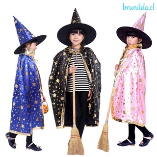 brunilda niños cosplay capa disfraces rendimiento disfraz de halloween capa bruja ropa ropa capa sombrero conjuntos estrellas capa estrellas sombreros cosplay mostrar disfraces/multicolor