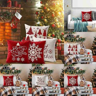 RECKLEY Square Christmas Pillow Covers Merry Christmas Cushion Covers Christmas Decoration Home Decor Cotton Linen Couch 18x18in Throw Pillow Decorative Pillow Case (4)