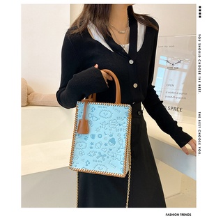 Hand-woven small square bag self-made material bag shoulder messenger handbag fashion embossed PU female bag AI
