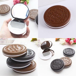 *_Wobaofu_* Mini bolsillo galletas de Chocolate galletas espejo compacto con peine lindo