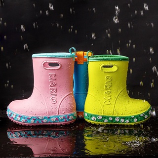 Alegre Mario niños botas de lluvia bebé niño niña EVA antideslizante al aire libre botas de lluvia niños zapatos impermeables (1)