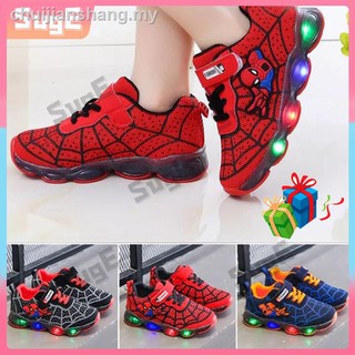 [suge]zapatos Para niños Spiderman luminoso niño Sepatu kanak-kanak Kasut Budak