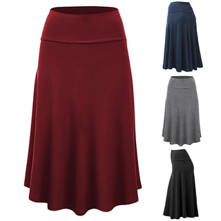 duingjin mujer moda casual color sólido cintura alta plisada maxi falda elástica vestido largo