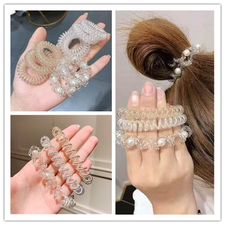 1 pza anillo Transparente De perlas para el cabello De Alta cabeza/cuerda Elástica De cuero
