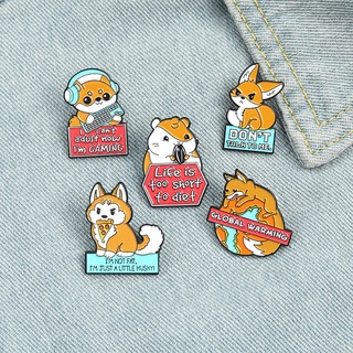 hifulewu 5Pcs Brooch Cute Cartoon Fox Hamster Animal Enamel Letters Badge Pin for Lapel
