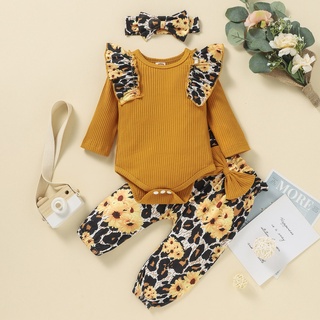 Twice**infant Baby Girls Ruffles mameluco+Leopard Floral impreso pantalones trajes