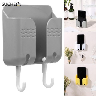 SUCHENN Mobile Phone Holder Wall-mounted Punch Free Multifunctional Storage Box Bracket With Hook Type Remote Control Charging Base Wall Rack/Multicolor