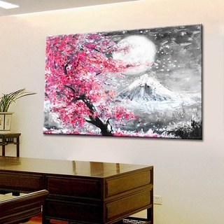 Estilo flor de cerezo Fuji montaña acuarela paisaje pintura al óleo lienzo impresión pared arte decoración del hogar FramelessArt pósters