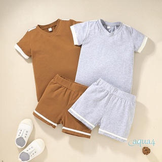 Anana-niños contraste Color ropa conjunto, niños manga corta cuello en V camiseta + pantalones cortos para el verano
