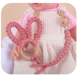 TH Baby Teether Beech Wooden Clip Cotton Cloth Crochet Pacifier Chain DIY Handmade Dummy Nipple Soother Holder Leash Strap for Infants Newborn Shower Gifts