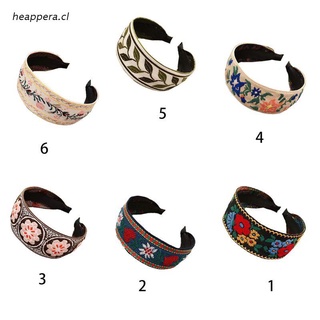 hea Ethnic Fresh Style Women Rural Girl Wide Headband Colorful Floral Embroidered Vintage Hair Hoop Cloth Wrapped Styling Bandana Headwear