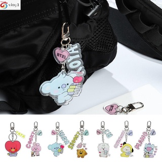 VISY New BT21 Keyring TATA COOKY RJ Kpop Fashion BTS KeyChain Accessories CHIMMY Key Holder Acrylic Bag Pendant