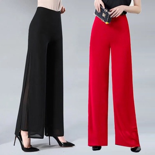 Pantalones dobles de piernas anchas de gasa 2021 verano nuevo vestido vertical suelto cintura alta delgada pantalones rectos delgados