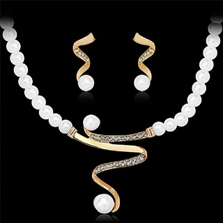 Set De collar y aretes De imitación Para mujer/perlas Para fiesta De boda (8)