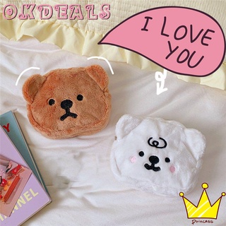 Okdeals bolsa de maquillaje de dibujos animados pequeña cartera linda monedero portátil oso de felpa suave niña bolsa de almacenamiento/Multicolor