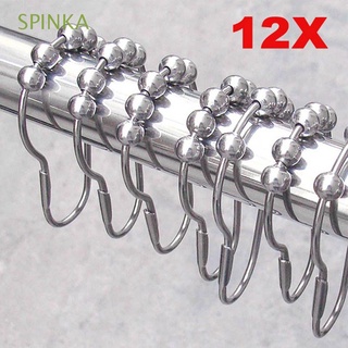 SPINKA New Stainless Steel Set Rings Hooks Curtain Rings Hooks Accessories 12Pcs/set Shower Curtain Rings Hooks Holder Rollerball Polished 5 Roller Ball/Multicolor