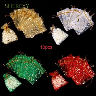 SHEKEYY 10pcs Cookies Organza Pouch Party Decoration Stars Gift Bags Jewelry Bright Candy Package Cute Wedding Favors Drawstring Handbags Merry Christmas/Multicolor