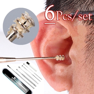 CG 6 unids/set de acero inoxidable espiral portátil Earpick cuchara removedor de cera limpiador cuidado del oído Kit de herramientas de belleza (1)