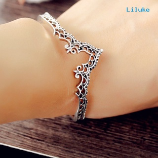 CL--Vintage Women Carved Hollow Crown Opening Bracelet Bangle Adjustable Jewelry