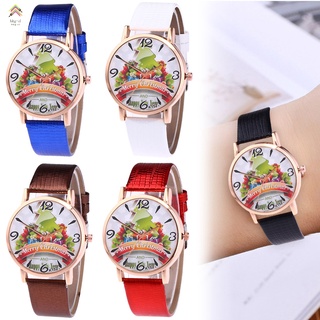 Christmas Quartz Watch for Women Couple Electronic Watch Casual Printed Xmas Tree with PU Wrist Band