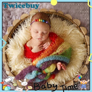 twicebuy-Manta De Envoltura Suave Para Bebé Recién Nacido , Rayas Arcoíris
