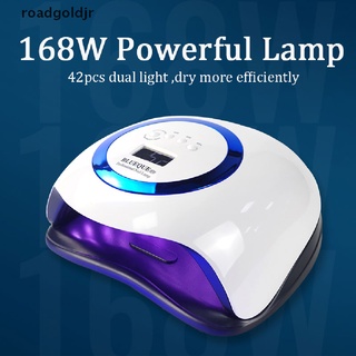 rgj 168w uv lámpara de uñas de curado rápido gel uñas esmalte secador pro manicura máquina 42 led oro