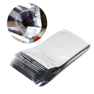 HAN 50 piezas 10x17,5 cm papel de aluminio plateado Mylar reclinable Ziplock bolsa delantera transparente a prueba de fugas (1)