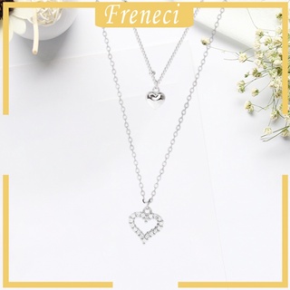[FRENECI] Collar de cadena de plata esterlina 925 de doble capa con colgante de corazón joyería para mujer