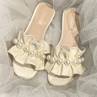 Zapatillas de verano para mujerinsMarea2021Chanclas planas de flor de perla dulce de estilo de hadas de nueva moda