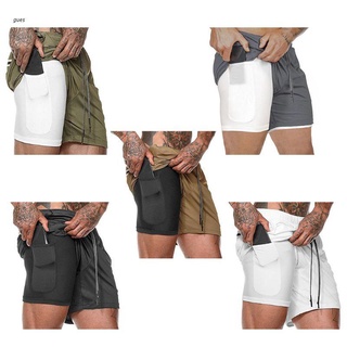 gues hombres transpirable fitness pantalones cortos de doble capa de color sólido pantalones cortos de secado rápido masculino ropa deportiva de verano