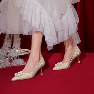 Mz Kasut Perempuan cristal zapatos de boda nupcial dama de honor zapatos francés punta tacón alto (6)