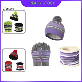Piel Headwear sombrero de punto bufanda guantes espesar elástico niños tejer sombrero bufanda guantes cómodos para uso diario (1)