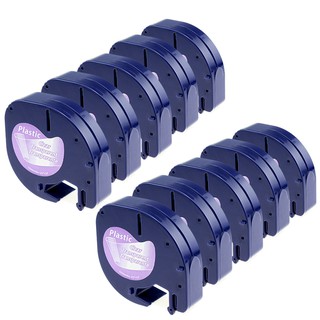10 unids/lote cinta adhesiva de plástico Dymo compatible 12 mm 16952 negro sobre transparente
