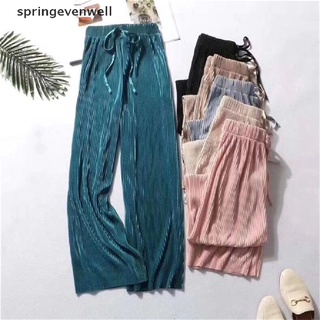 [springevenwell] mujer pantalones de pierna ancha casual elástico de cintura alta suelta pantalones largos plisados pantalones calientes (7)
