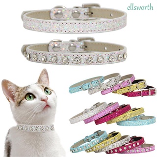 Ellsworth Collar perro gato Collar brillante diamante para gatitos accesorios correa de cuello cadena hebilla Rhinestone cuero PU decoración ajustable suministros para mascotas