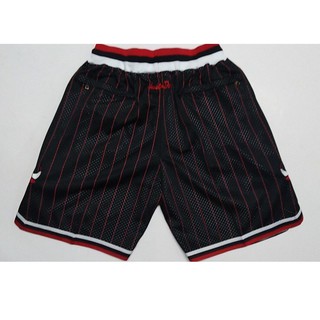NBA shorts Chicago Bulls pantalones cortos deportivos negro-rojo raya bolsillo versión (2)
