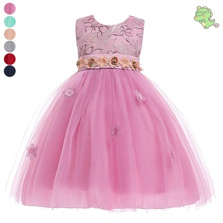 Baby Girl Princess Dresses Summer Children Bowknot Flower Embroidery Birthday Wedding Gown Dress