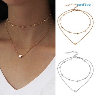 sanfive Fashion Multilayer Beads Heart Charm Choker Necklace Chain Women Party Jewelry