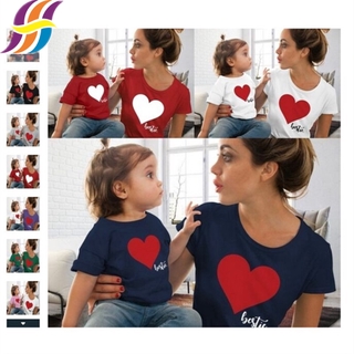love mommy and me camisas de manga corta camiseta de impresión de corazón de la familia conjunto de coincidencia traje slim fit camisetas