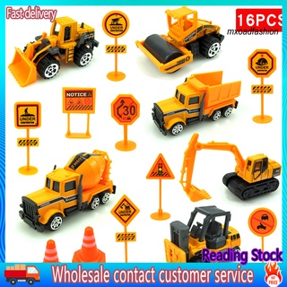 16 unids/set mini excavadora ingeniería coche vehículo señal de carretera modelo niños juguete regalo