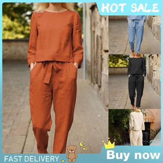 1 conjunto de mujeres traje de color sólido con cordones primavera otoño manga larga cuello redondo camiseta bolsillos pantalones streetwear
