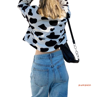 pp-mujeres vaca impresión abrigo, otoño e invierno adultos manga larga cuello de solapa cardigan (4)