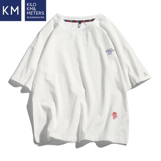 Camiseta estilo KM Hong Kong de manga corta de algodón suelto de manga corta para hombre