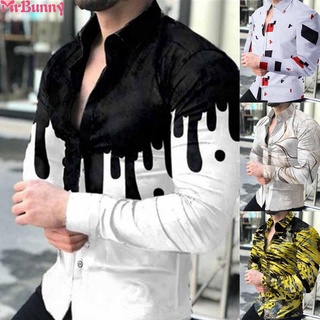 Blusa para hombre camisas Slim T-shirt Tops Casual Fit Floral manga larga marca nuevo