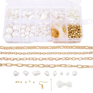 CHARMS 10 rejillas abs perlas kit de perlas caja de cuentas de oro cadena encantos elástico para collar pendientes pulsera diy joyería vestido accesorios (1)