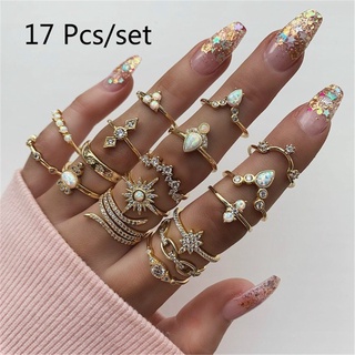 Estilo de vida 17 piezas de verano estilo bohemio anillo de moda personalidad diseño anillo conjunto de joyería mujeres accesorios